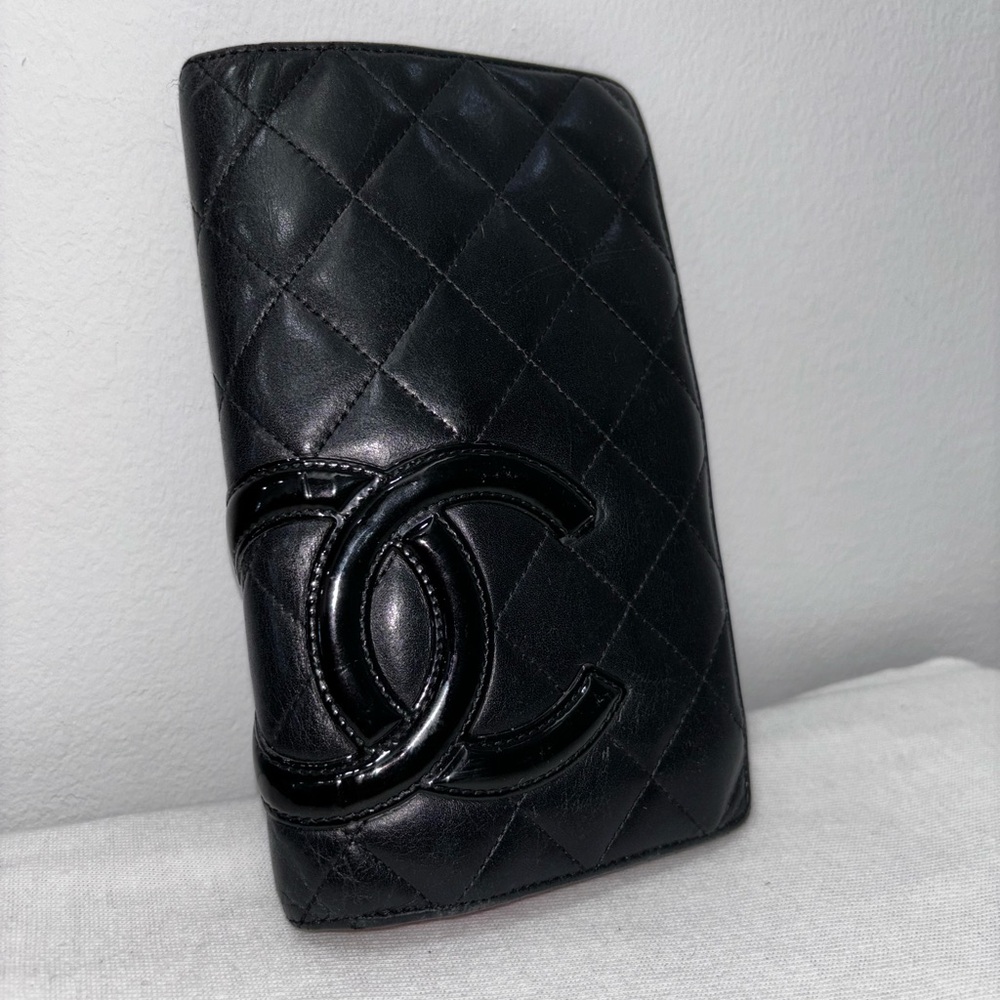 Chanel long wallet with coin zipper slot and hot pink inside